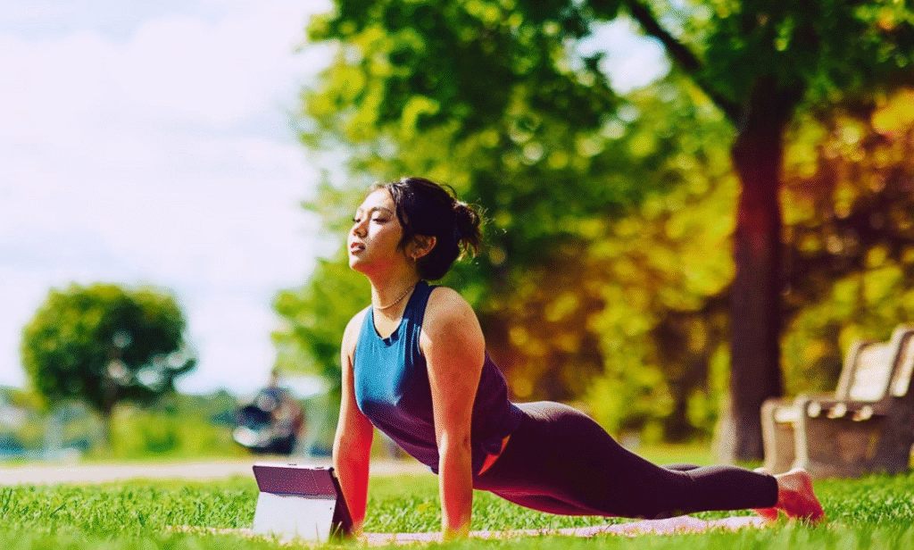 After-work yoga routine for full body stretch relaxation.