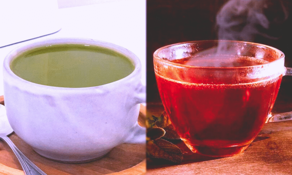A visual comparison of green tea and black tea health benefits.
